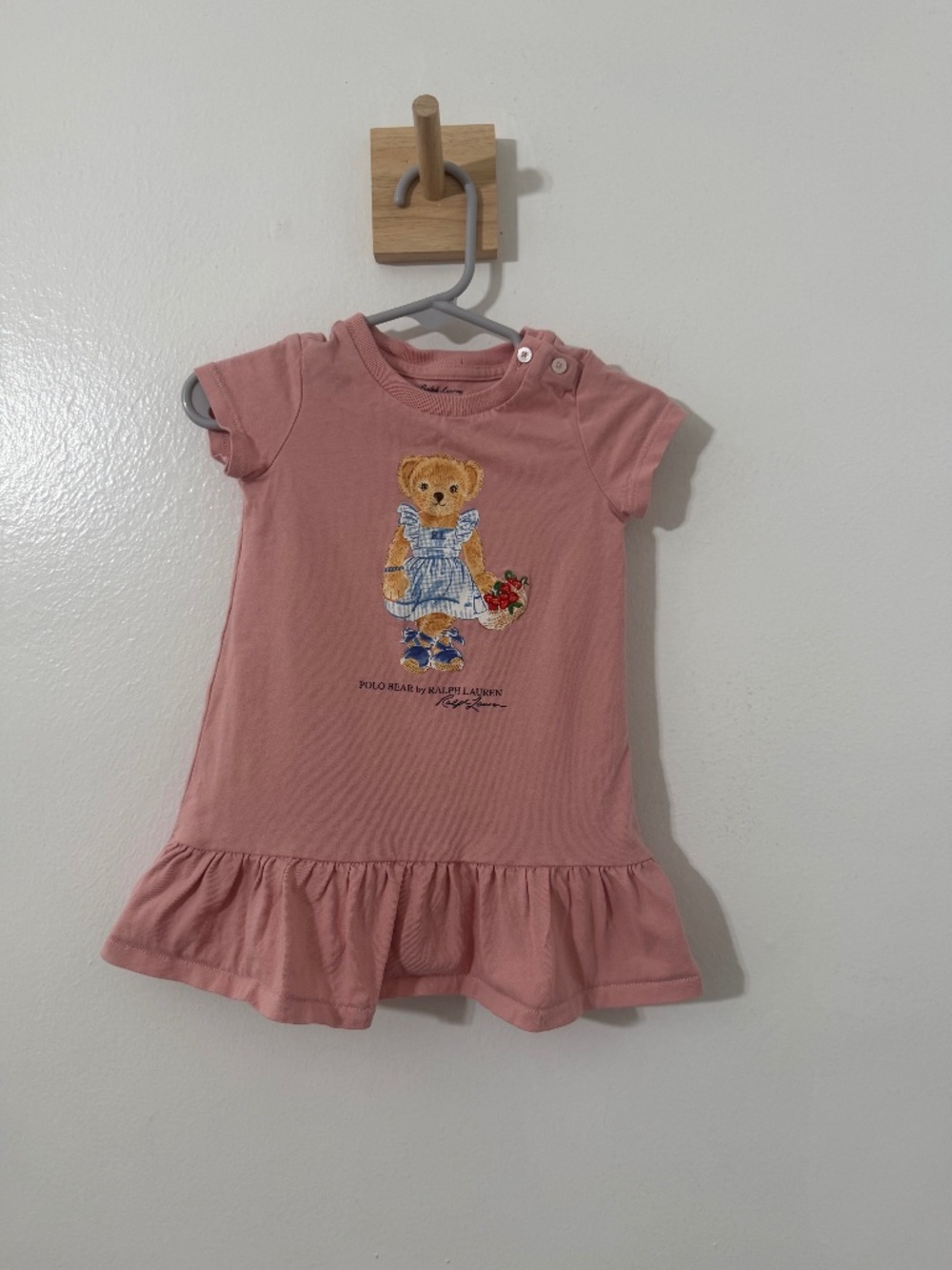 Ralph Lauren Baby Girls Dress Pink Polo Bear Flower Spring 9 Months